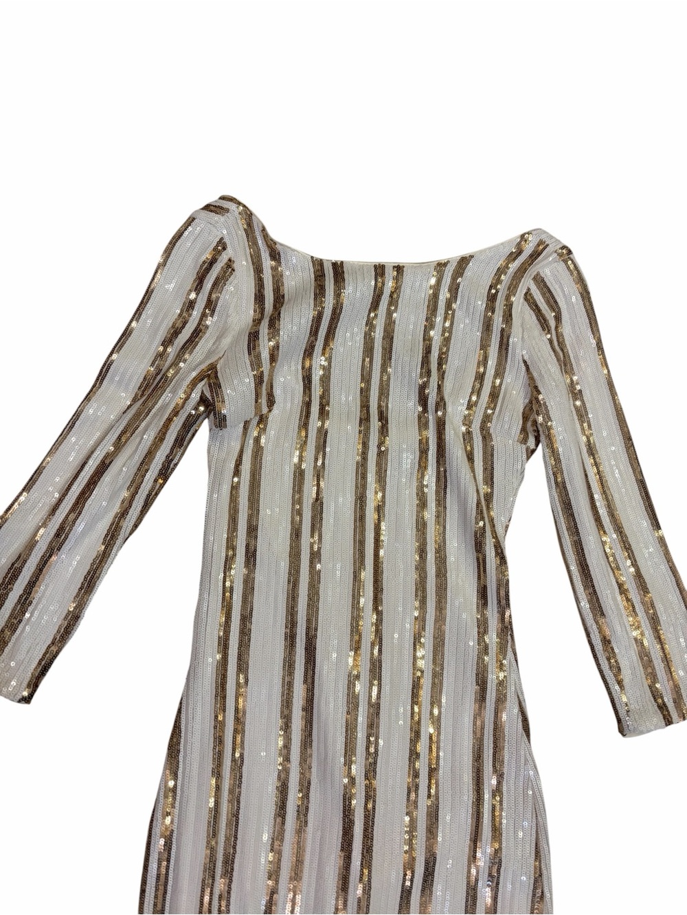 LULUS Standing Ovation White and Gold Sequin Striped Bodycon Dress - Picture 7 of 9